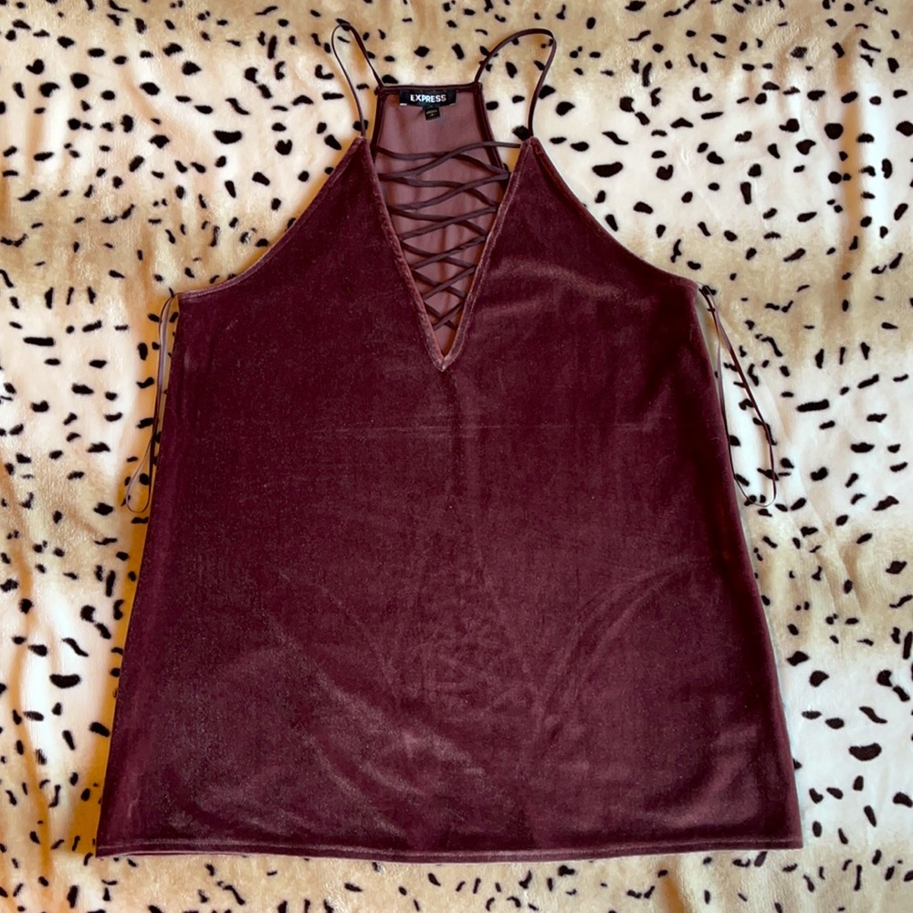 Express velvet criss cross tank top